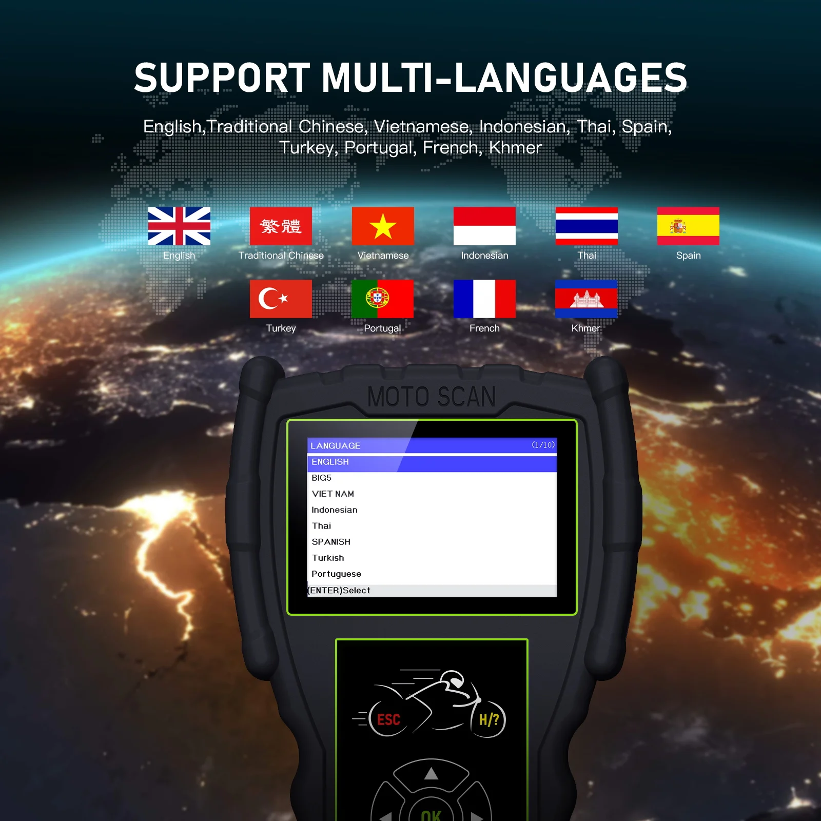 JDiag M100 Motorcycle Handheld ScannerMultilingual Diagnostic Tool Universal 2 in 1 Scanner Motor Scan Battery Tester