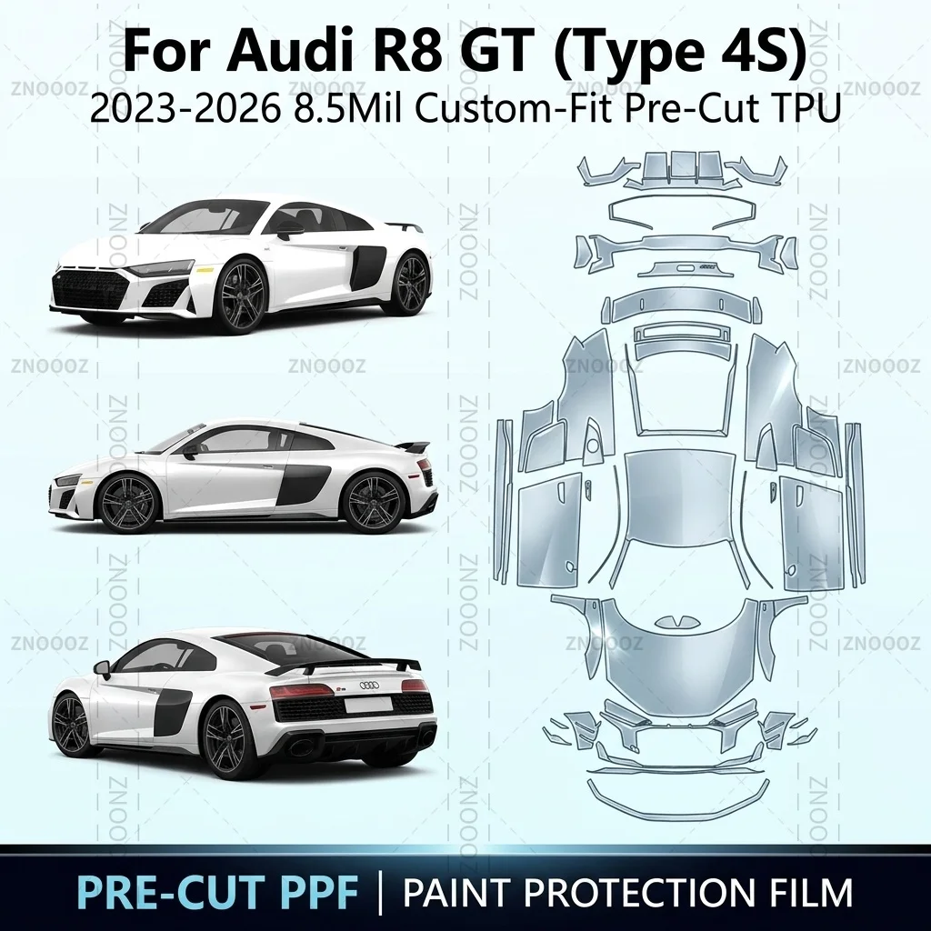 For Audi R8 GT (Type 4S) 2023-2026 8.5Mil Custom-Fit Pre-Cut TPU PPF Paint Protection Full Vehicle Glossy Clear Matte Black