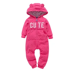 Footed Hooded Warm Baby Rompers 2024 Fall Winter Cute Animal Micro Polar Fleece Babe Pajamas Infant Sleepwear 12-24M