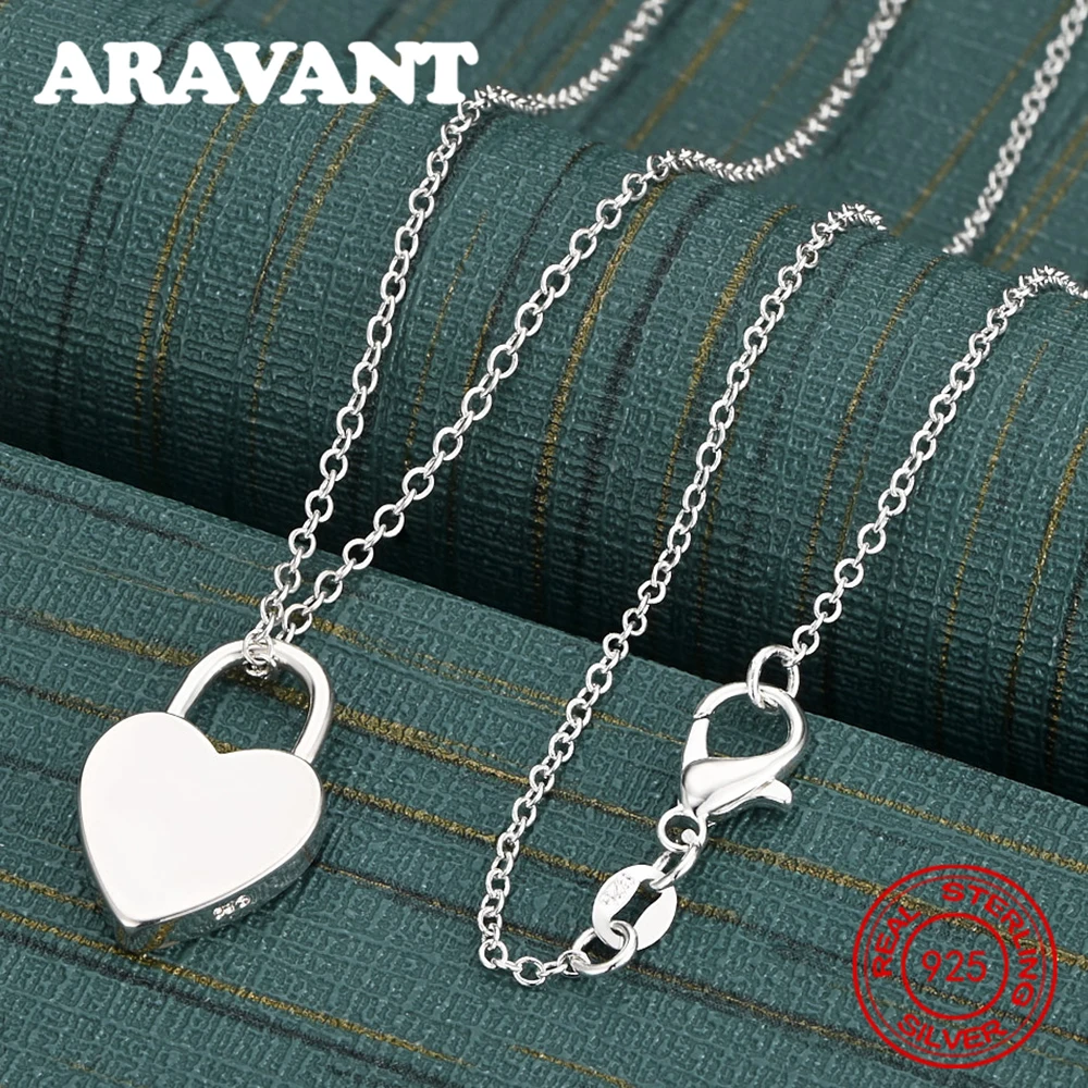 925 Sterling Silver Heart Lock Pendant Necklace, Exquisite And Cute Wedding Party Jewelry For Women
