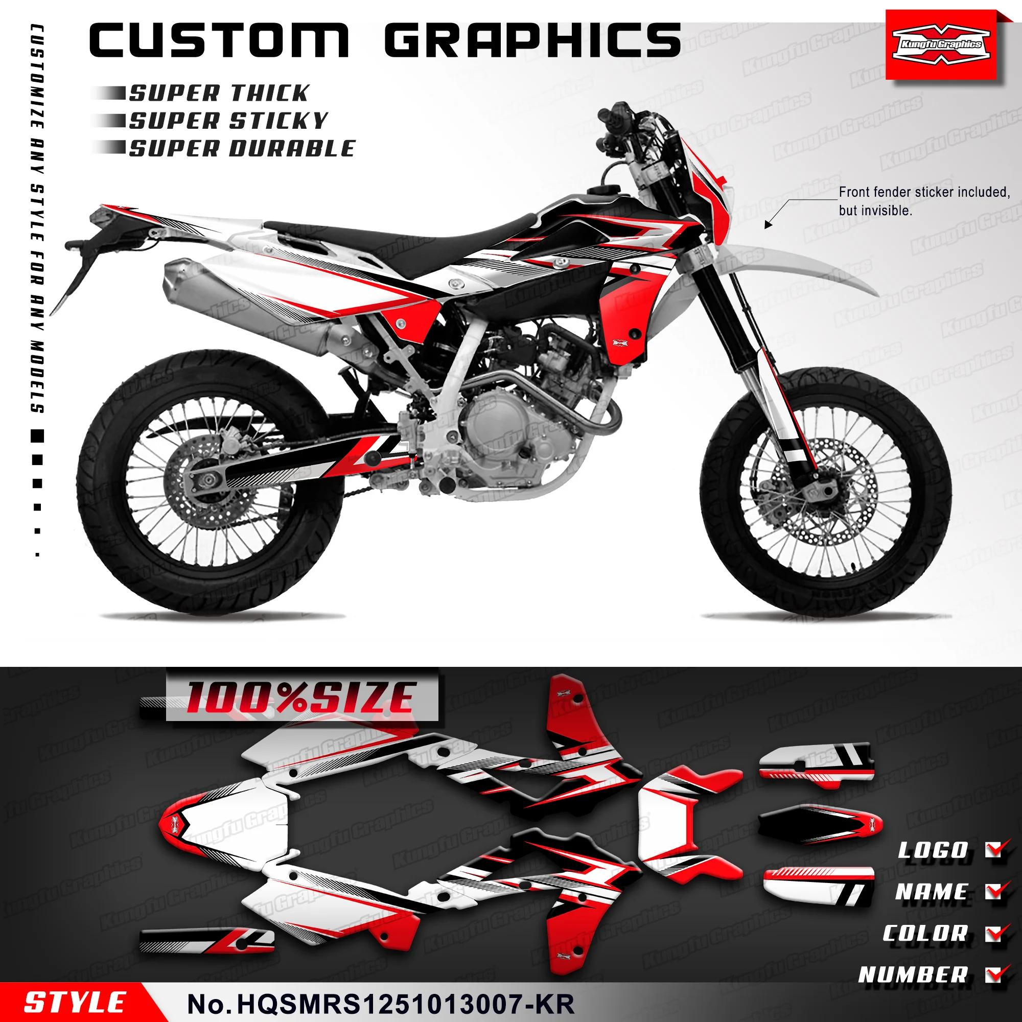 

KUNGFU GRAPHICS Stickers Vinyl Wrap for Husqvarna SM SMR SMS 125 2010 2011 2012 2013 Modification, HQSMRS1251013007-KR