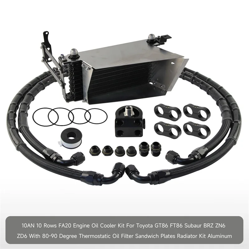 For Toyota GT86 FT86 Subaur BRZ ZN6 ZD6 10AN 10 Rows Oil Cooler Kit FA20 W/80-90 Degree Thermostatic Radiator Kit Aluminum