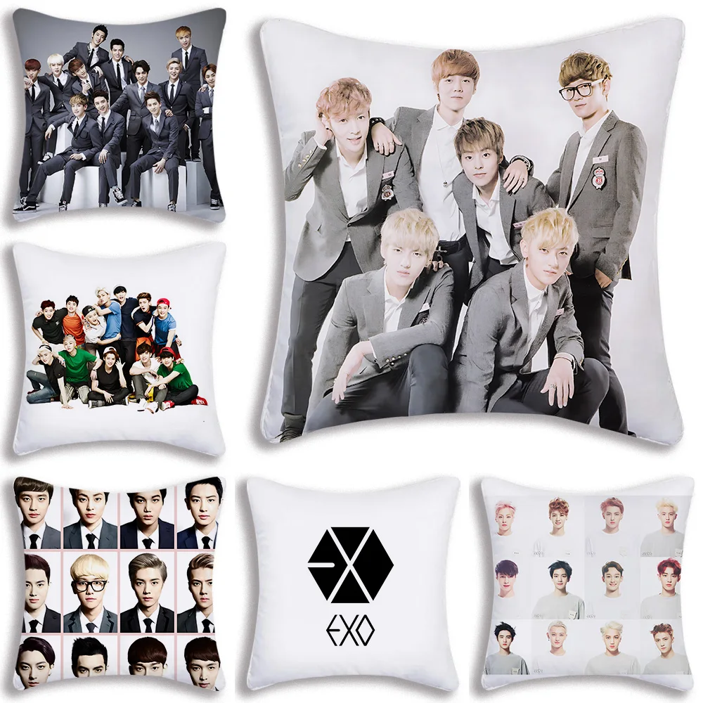 EXOs Pillow Covers Cartoon Sofa Decorative Home Double-sided Printing Short Plush Cute Cushion Cover