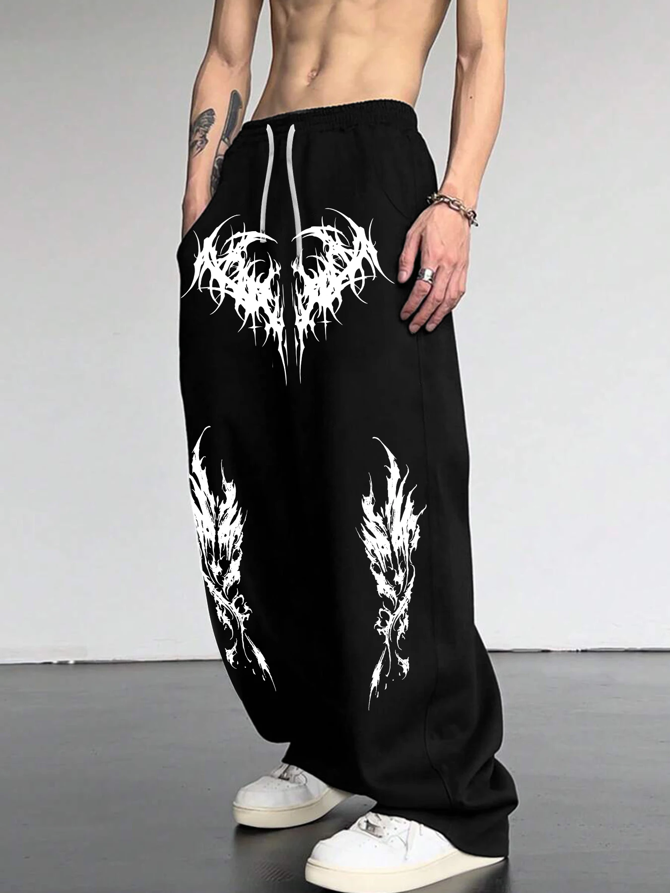 

Gothic dark style men's casual sports jogging pants fashion trend sports long wide leg pants men clothing baggy pants