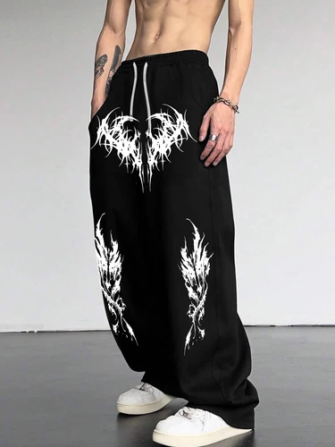Pantalones deportivos informales para hombre, estilo gótico oscuro, para correr, tendencia de moda, pantalones largos de pierna ancha, ropa para hombre, pantalones holgados