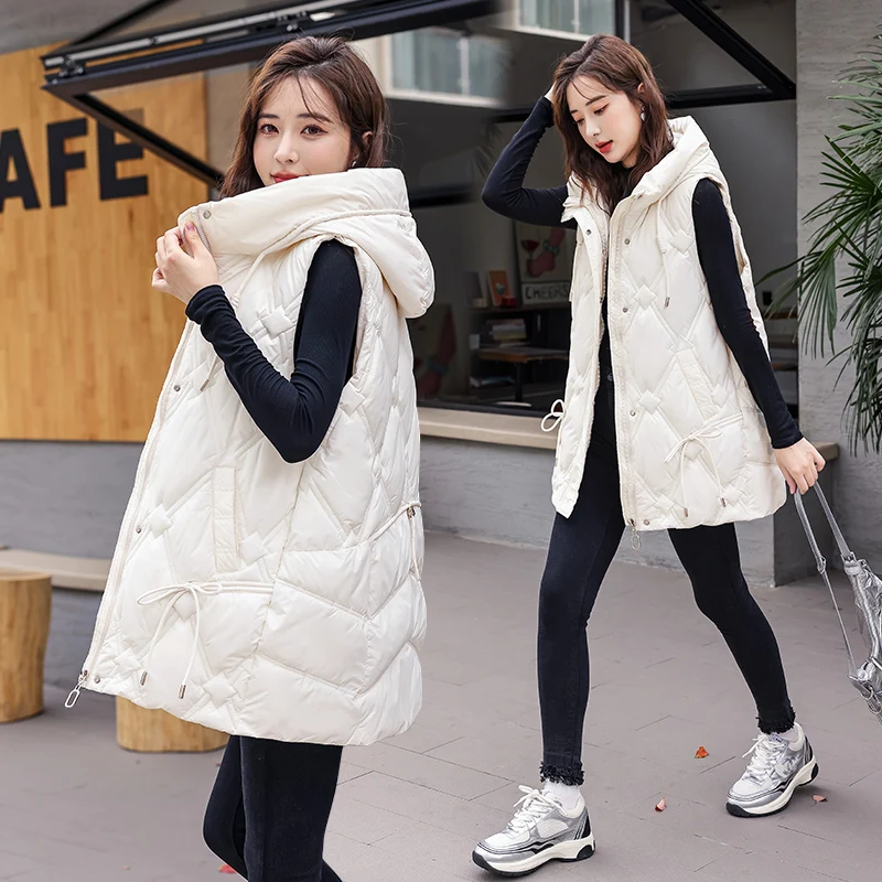 

Women's Loose Mid-Length down Cotton Vest Autumn Winter Thiened Faionable Outerwear Zipper Closure Hooded Commute Sle