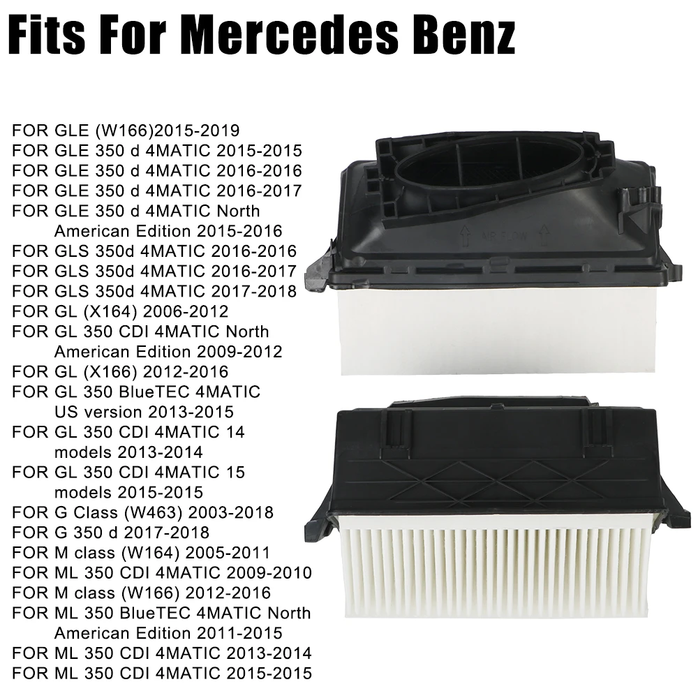 Filtre à air de voiture pour Mercedes Benz, accessoires automobiles, 152, classe GL, GLE, GLS, ML, S, G, M, GL, GL350, ML350, S350, W166, X164, X166, W463, W164