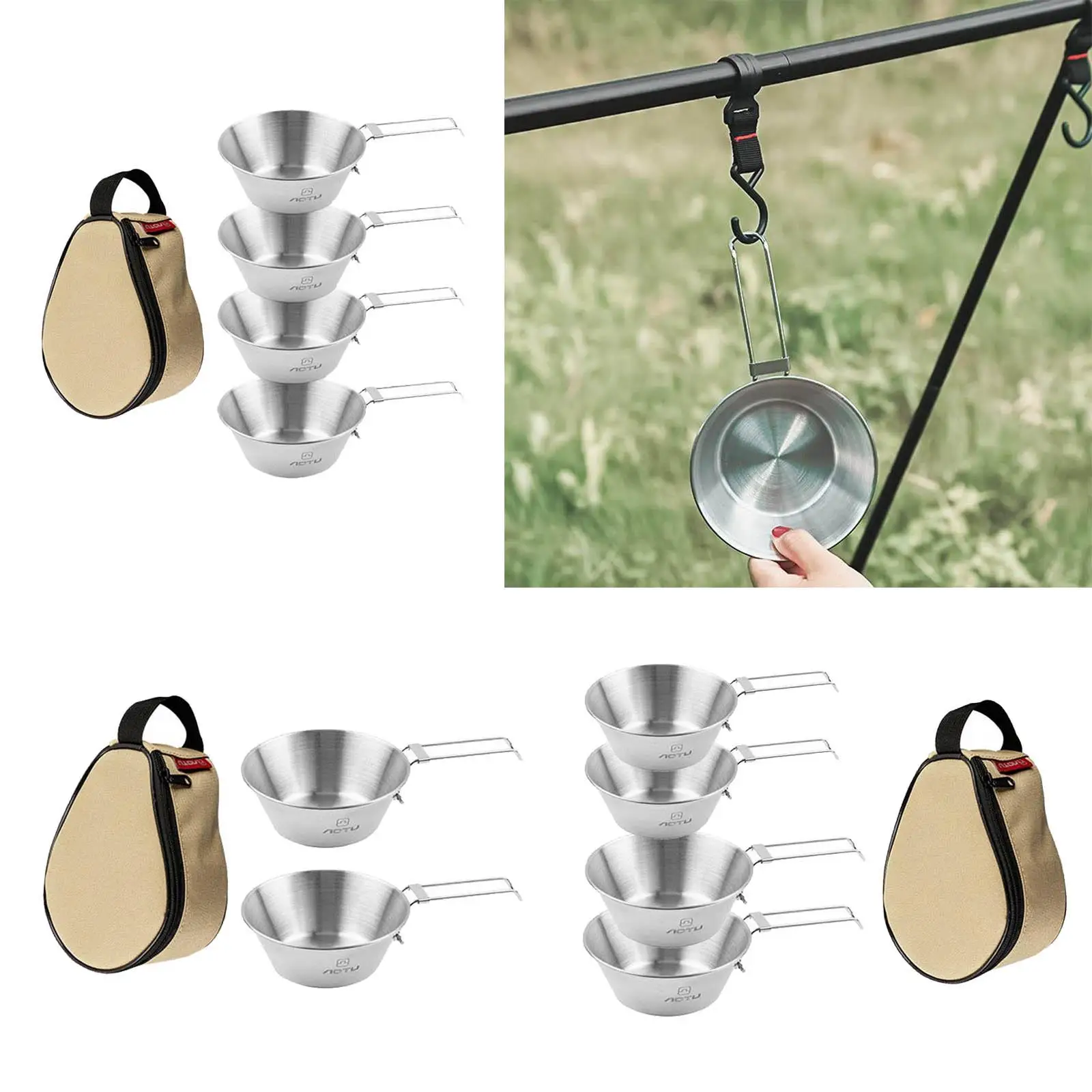 Lichtgewicht kampeerkom, buitenservies met opvouwbare handgreep, opbergtas, kookgerei voor barbecue, wandelen, barbecue