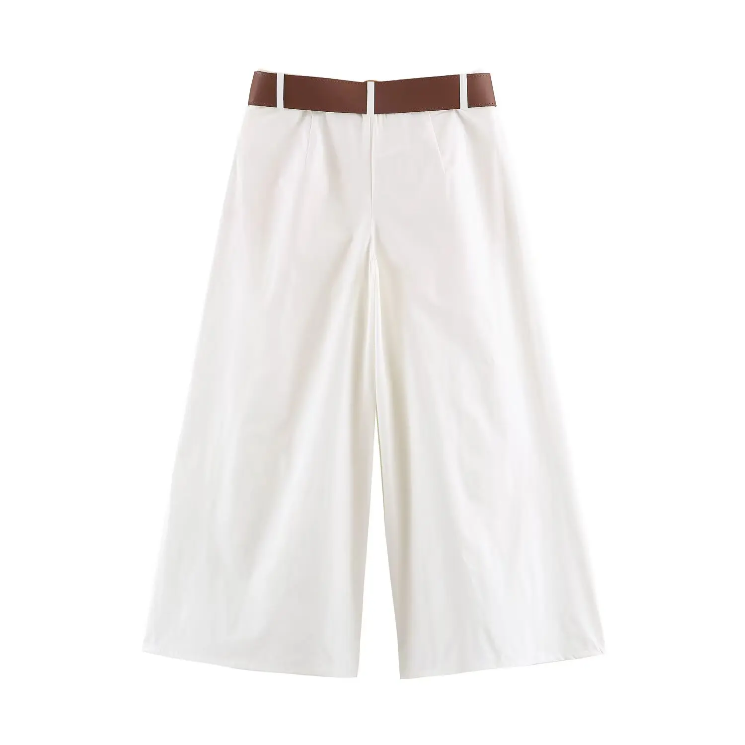 BSAY New Women Summer Fashion Versatile Elegant High Waist Pleated White Wide Leg Pants With Leather Belt Daily Commute Trousers