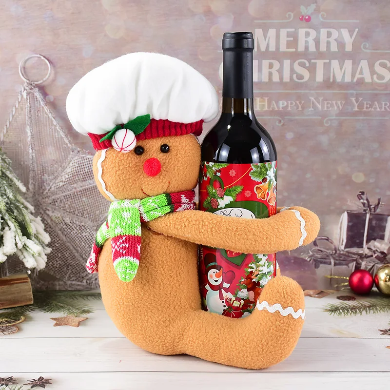 Gingerbread Man Christmas Tree Topper Decoration Christmas Gingerbread Man Wine Bottle Set Curtain Hugger Decor New Year Navidad