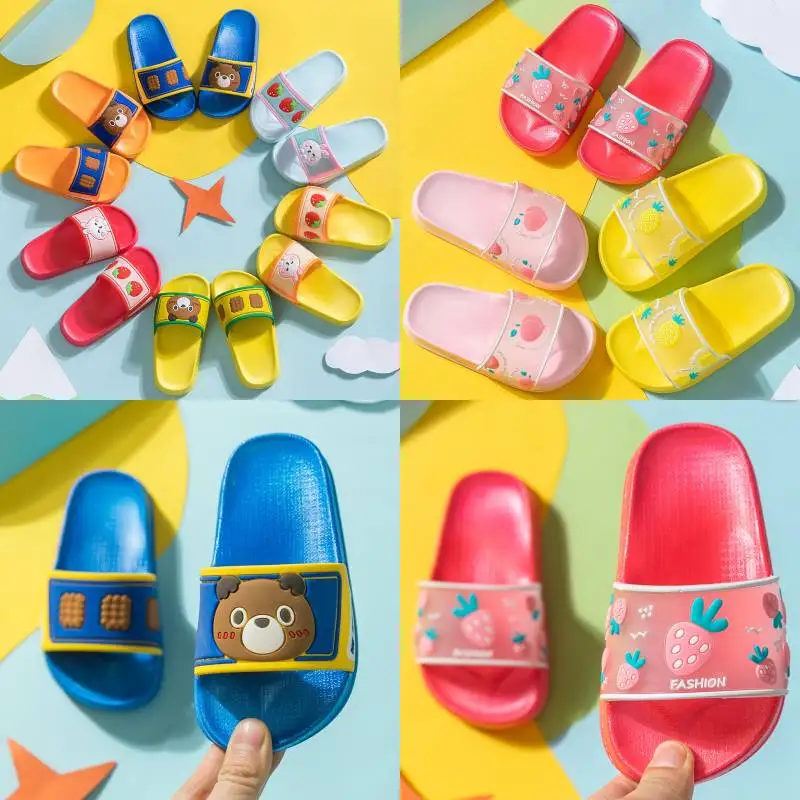 Cute Kids Slippers Fruit Pattern Strawberry Peach Children Baby Home Slippers Boys Girls Parent Home Shoes