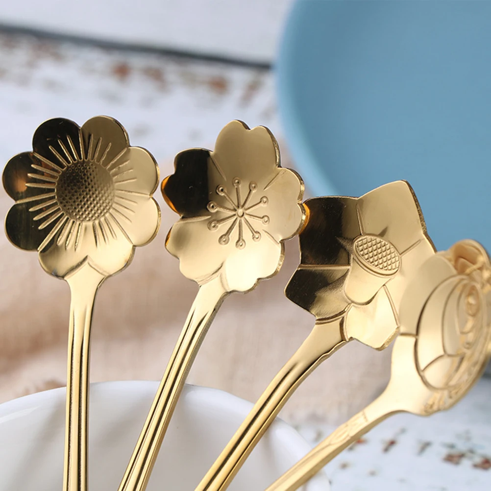 

8Pcs Stainless Steel Flower Design Spoons Creative Kitchen Utensils for Coffee Tea Sugar Dessert Ice Cream Mixing Elegant