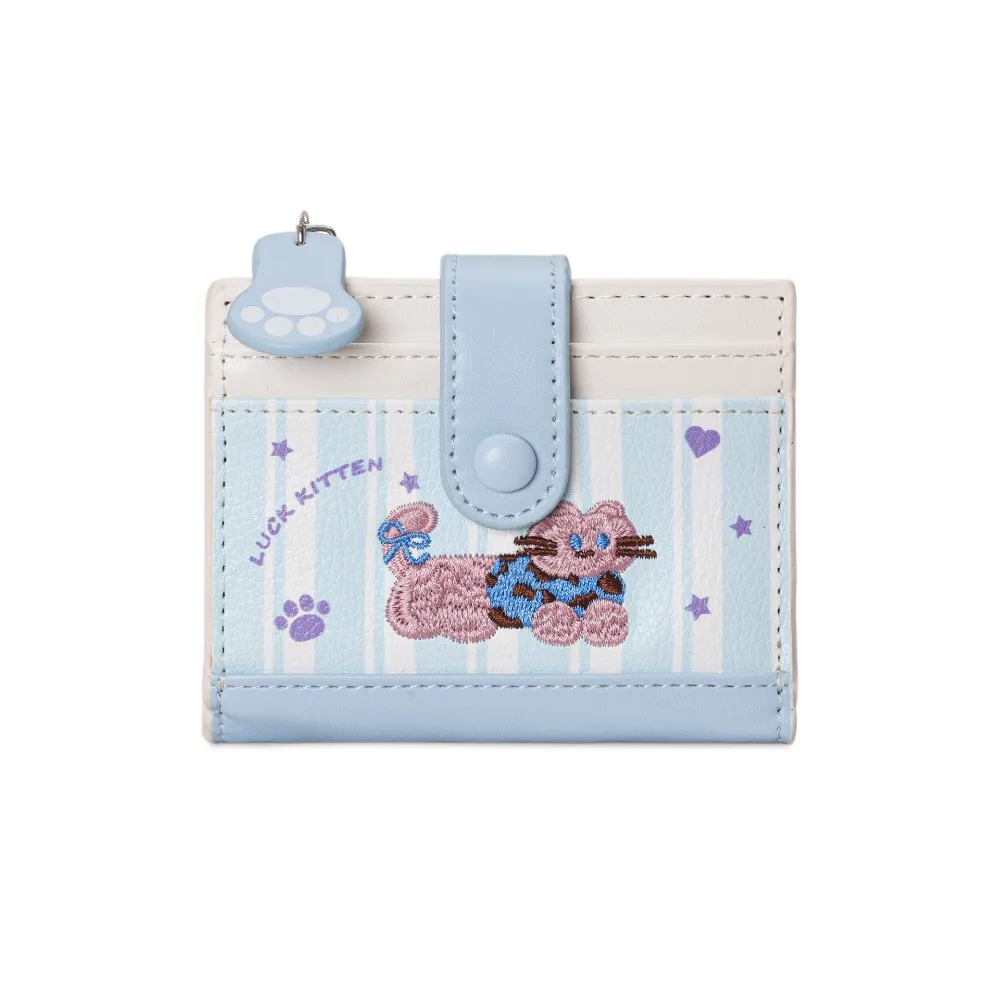 

Portable Korean Style Embroidery Cat Wallet Purse Cartoon Card Bag Short Clutch Ultra Thin Coin Pouch Travel