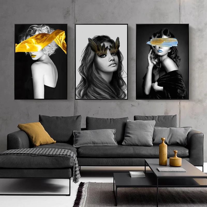 

3Pcs /Set Modern Fashion Retro Personality Female Wall Art Printed Canvas Oil Painting Pictures Living Room Bedroom Home Decor
