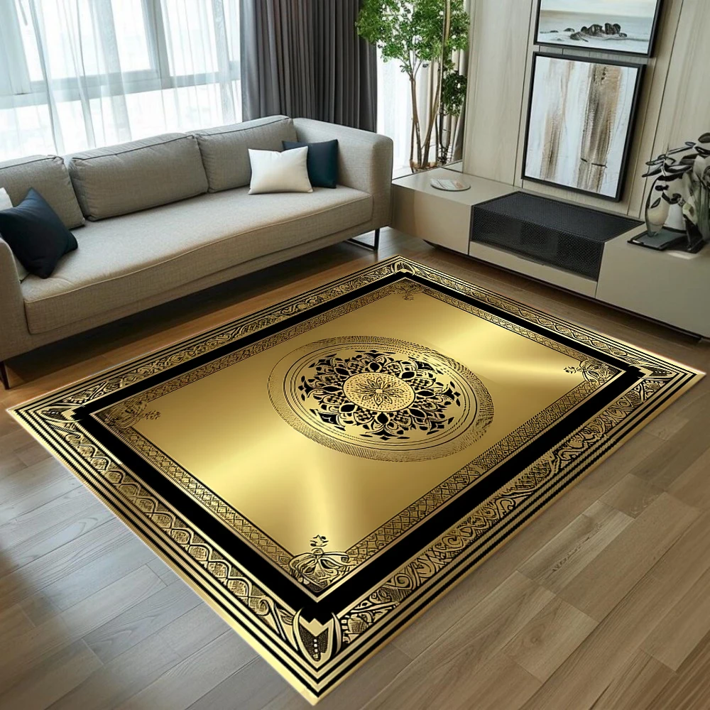 

Роскошный европейский большой ковер для гостиной, золотые украшения, диван, стол, коврики, нескользящий моющийся напольный коврик для спальни
