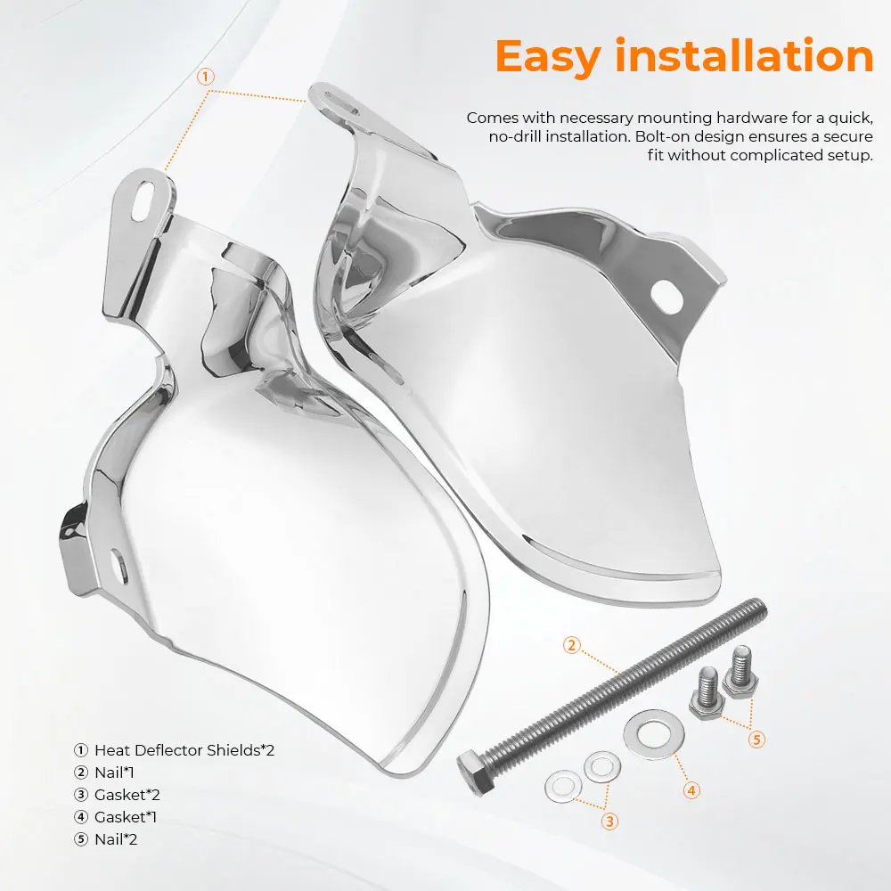 1 Pair Motorcycle Heat Deflector Shields For Harley Fxbr/S 117/114 Flde Fxfb/S Flfb/S Flhc/S Fxlr/S/T Flsl Flsb Fxst Fxbb Chrome view 6