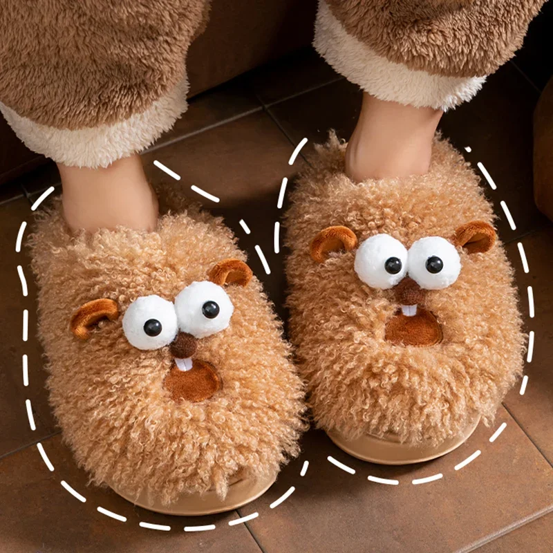 

Funny Fluffy Cartoon Cotton Slippers Women Indoor Non Slip Lovely Home Shoes Woman Winter Soft Sole Warm Plush Slides Female