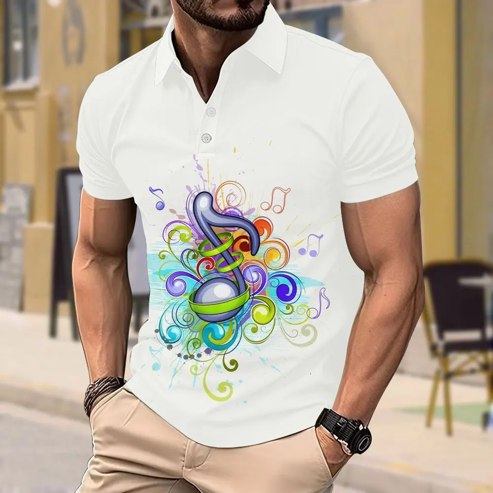 New Summer Creative Short-sleeved Polo Shirt Personality Creative Musical Note 3d Printing Outdoor Leisure Sports Top Pullover