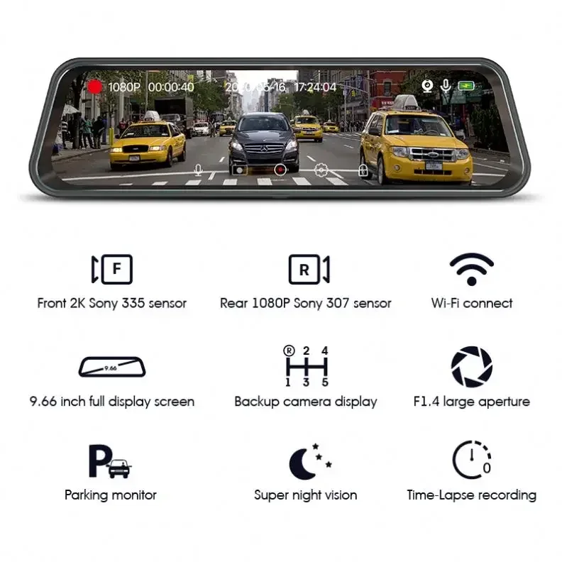 

2024 hot selling 9.66 inch clip on Dash Cam Dvr Car Dashcam Driving Recorder With High Quality
