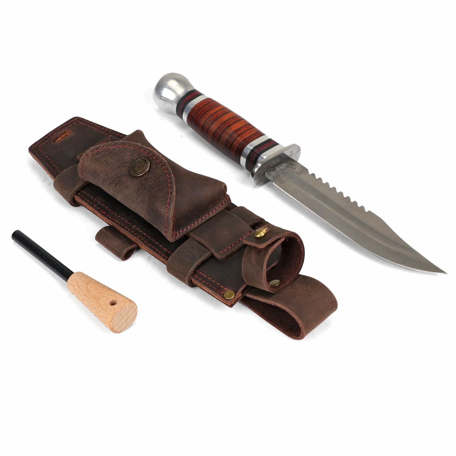 Tourbon Camping-Ledermesserhülle Jagd-Mehrzweck-Festklingentasche mit Feuerstarter-Schlitz für Gürtel (ohne Messer) – Detail 18