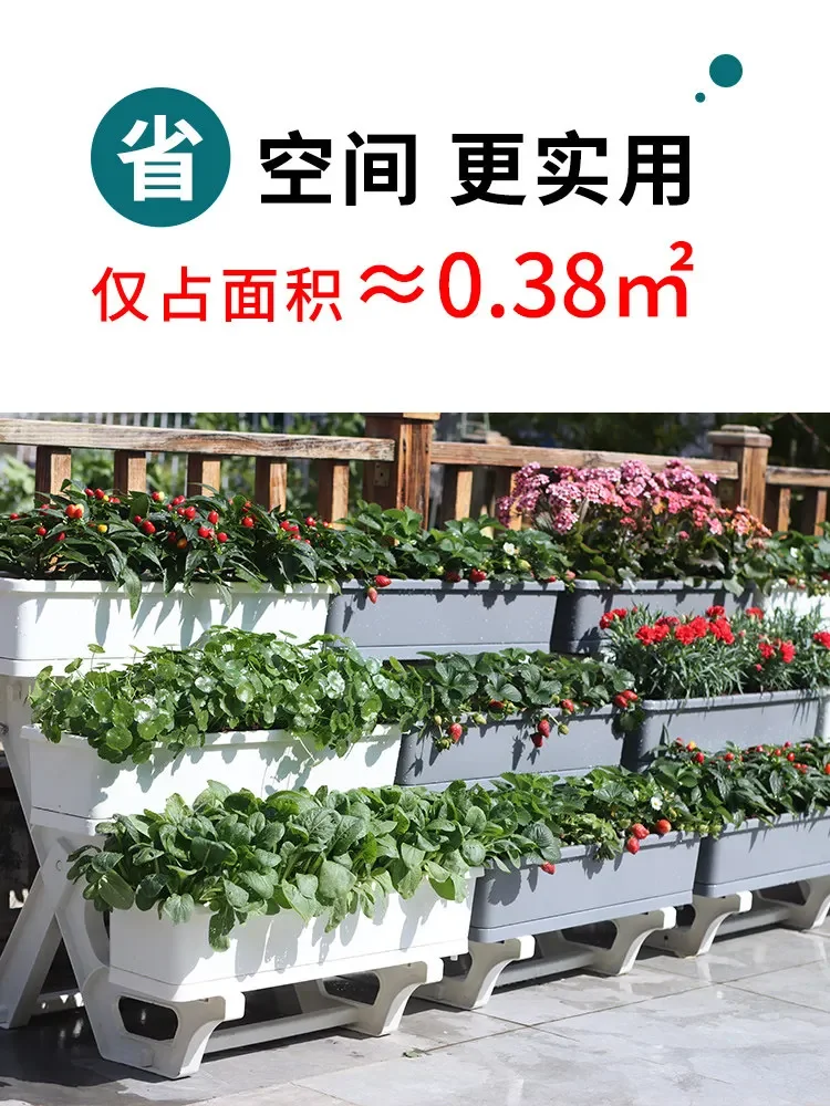 Rectangle plastic flower pot large flower box outdoor vegetable planting special pot household balcony vegetable shelf hanging p