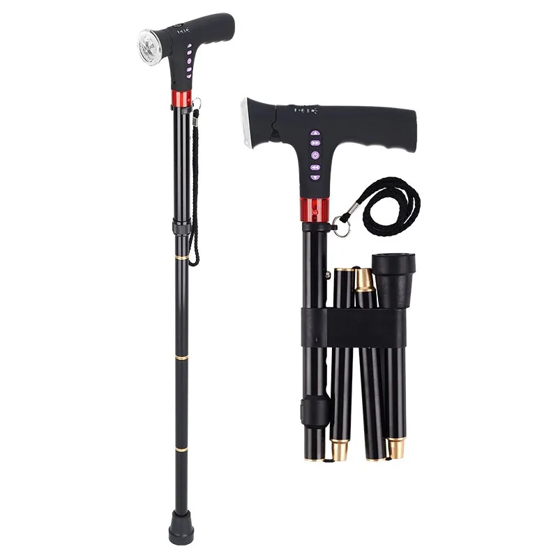 Thickened aluminum alloy multi-functional smart elderly walking stick walker with lamp folding telescopic non-slip walking stick