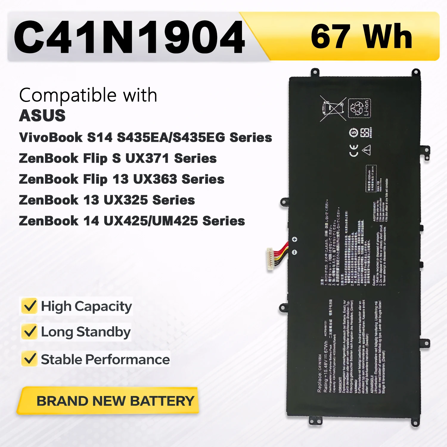 PowerHub C41N1904 15.48V 67Wh Laptop Battery For ASUS ZenBook 14 UX425 UM425 UX325 UX363 UX371 Replace C41N1904
