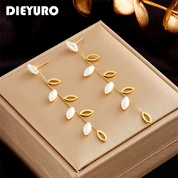 DIEYURO 316L Stainless Steel Pearl Tassel Drop Earrings For Women Fashion Girls Long Pendant Ear Jewelry Birthday Gifts Серьги