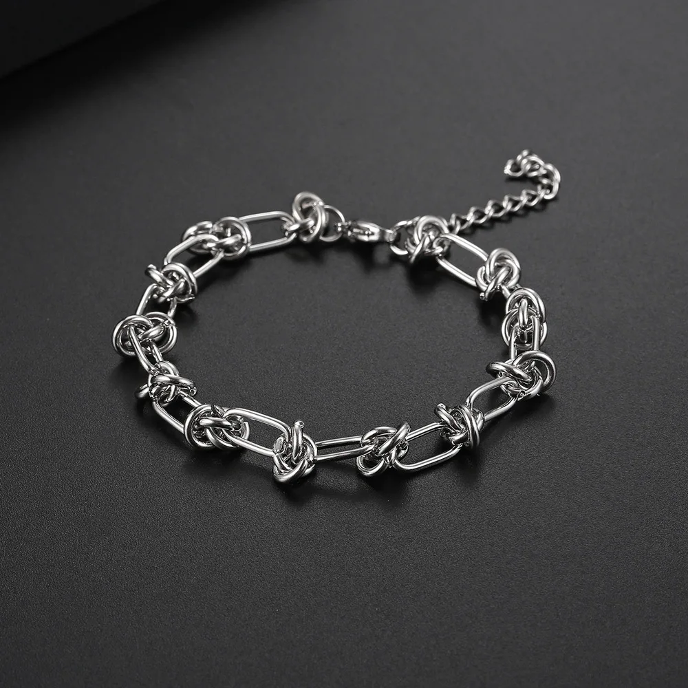 Fashion Stainless Steel Knotted Chain Bracelet Statement Jewelry for Women Men Hip Hop Twisted Link Bracelets Length Customized