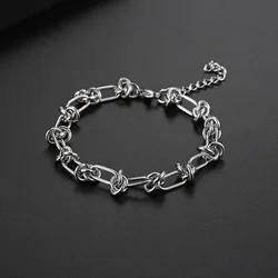 Fashion Stainless Steel Knotted Chain Bracelet Statement Jewelry for Women Men Hip Hop Twisted Link Bracelets Length Customized