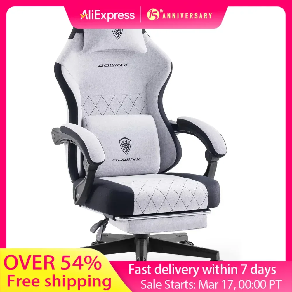 Office Chair, Fabric with Pocket Spring Cushion, High Back Ergonomic Computer Chair, Massage Lumbar Support Swivel Game Chair