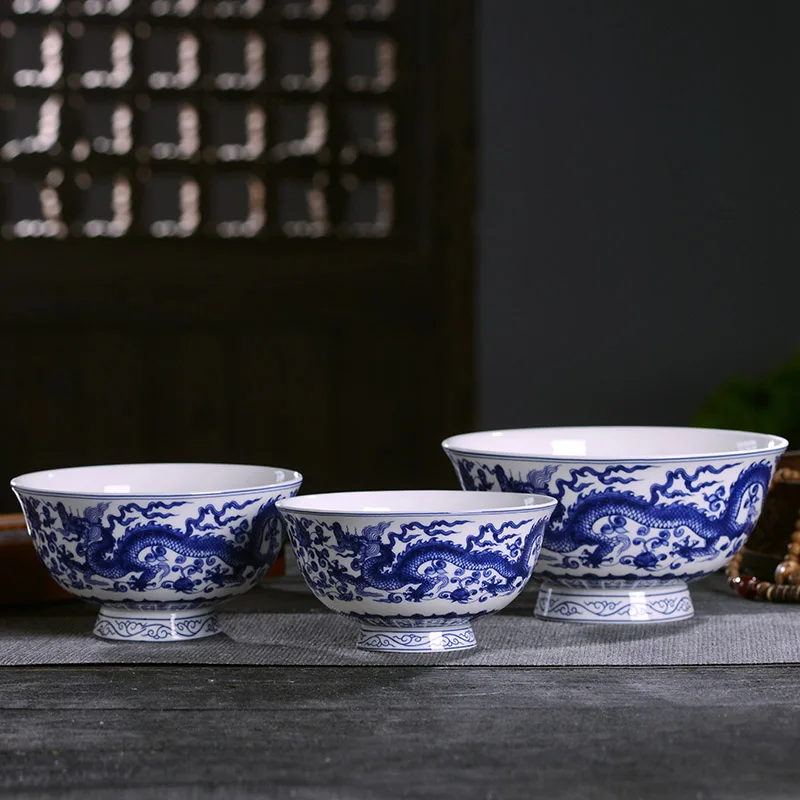 4.5/5/6 Inch Vintage Ceramic Bowl Household Large Capacity Rice Noodle Salad Soup Bowls Chinese Style Kitchen Tableware Supplies