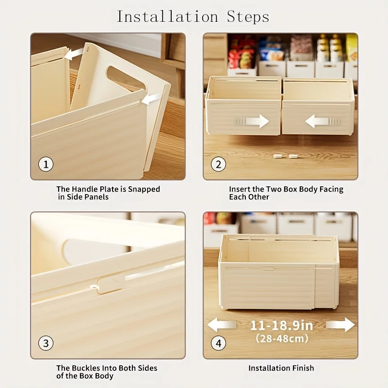 Cream-colored Retractable Storage Box, Expandable Kitchen Drawers, Wardrobes, Food Storage Rooms, Bathrooms, Cosmetics And Office Storage Boxes, Free Expansion And Contraction, More Flexible Use, Belong to Your Home Storage Artifact
