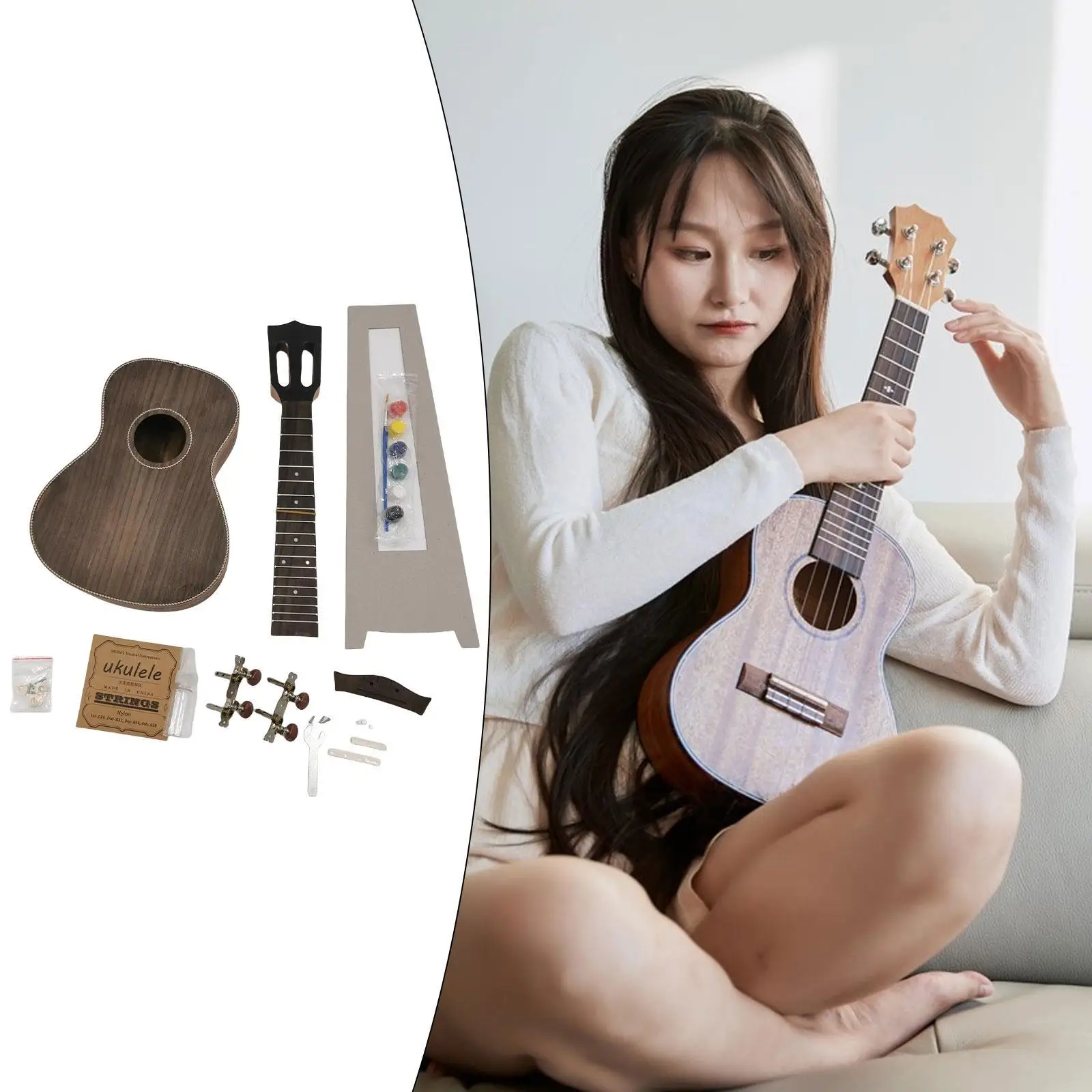 DIY Ukulele Kits,Assembly Toys Instrument for Kids,Painting Crafts,Wooden Supplies,Beginners Handicrafts Make Your Own Guitar