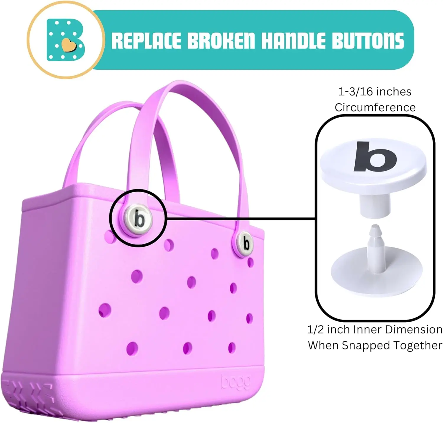 4 أزرار بديلة مع B لمقبض حقيبة Bogg. متوافق مع مقابض حقيبة الشاطئ Bogg Bag. إصلاح مقبض حقيبة Bogg الخاص بك Qu #2
