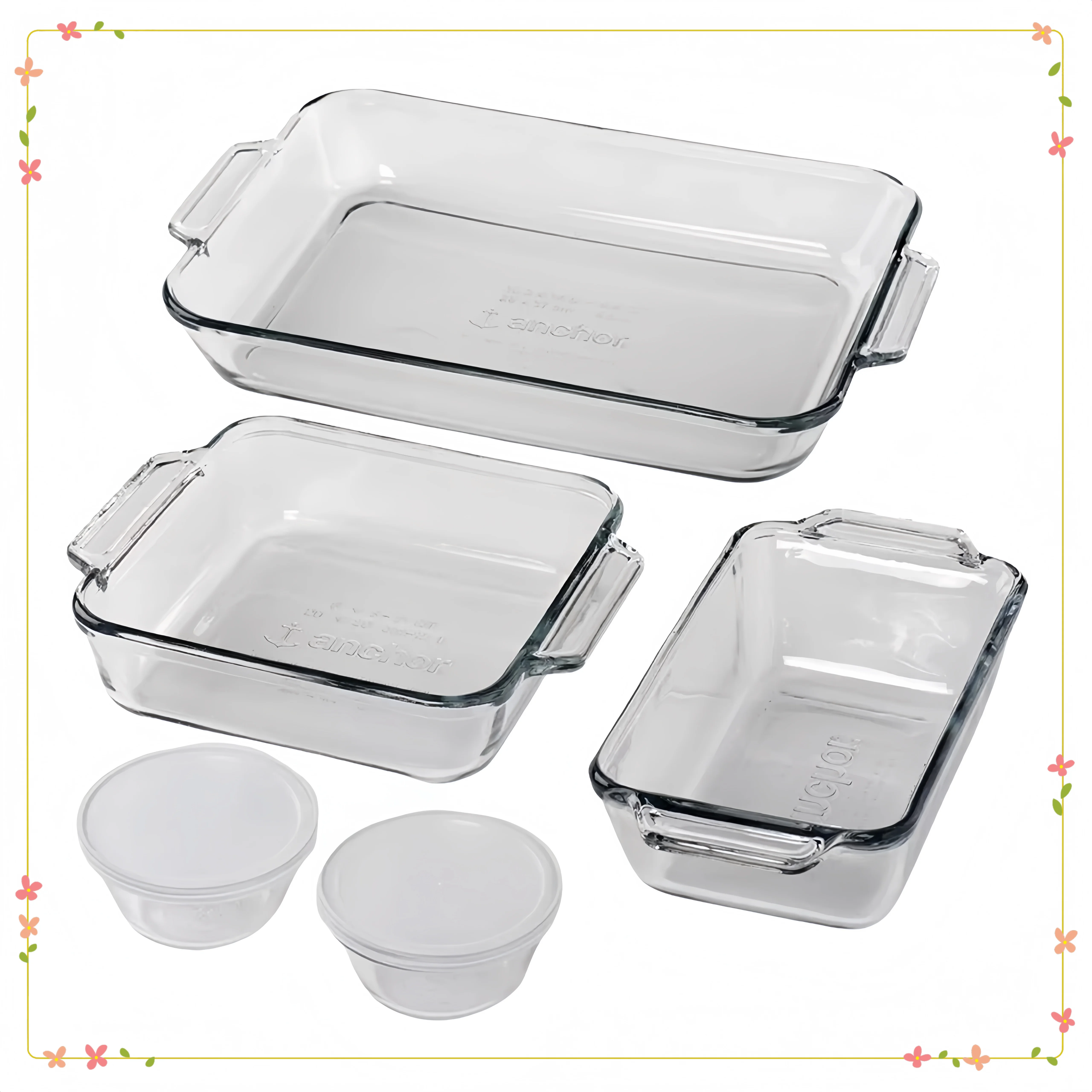 Juego de platos para hornear de vidrio de 7 piezas, utensilios para hornear aptos para horno para cazadores, lasañas, asar y preparar comidas, aptos para lavavajillas