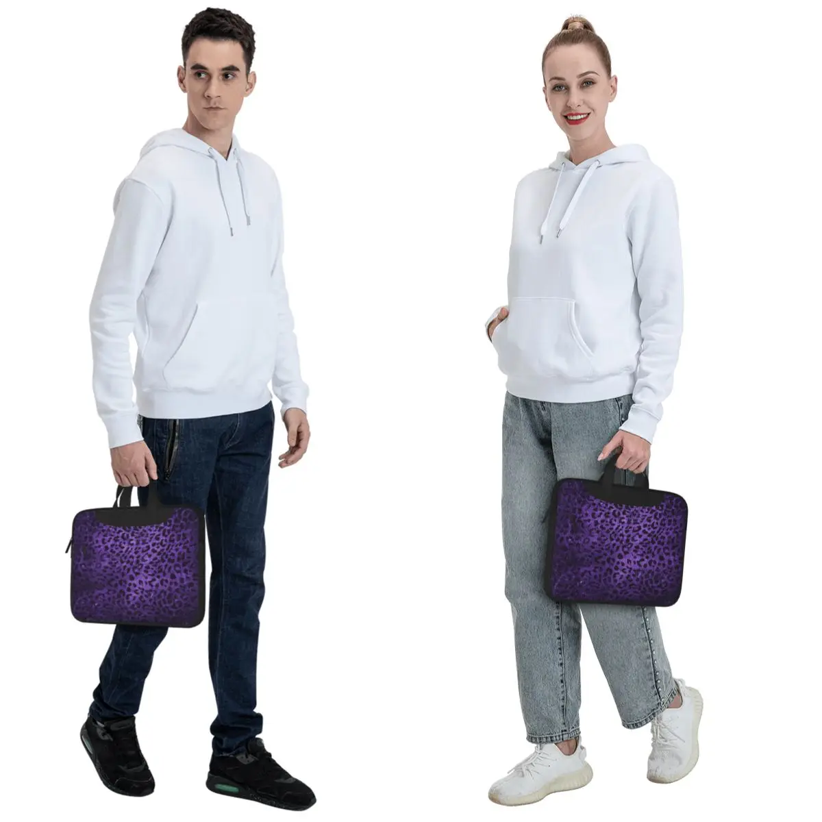 Distressed Purple Leopard Print Crossbody Laptop Bag Case Computer Bag Resistant Protective Notebook Pouch for Macbook Pro