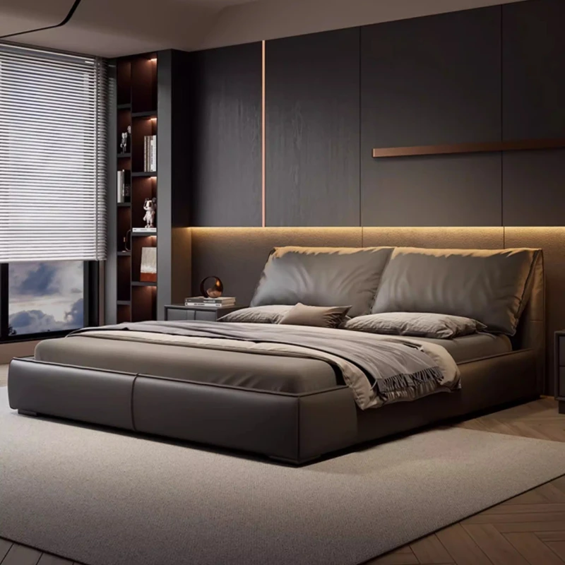 

Decor Aesthetic Bedroom Bed Soft Backrest Double Beds Luxury Modern King Size Frame Bedside Table With Full Wood Home Furniture