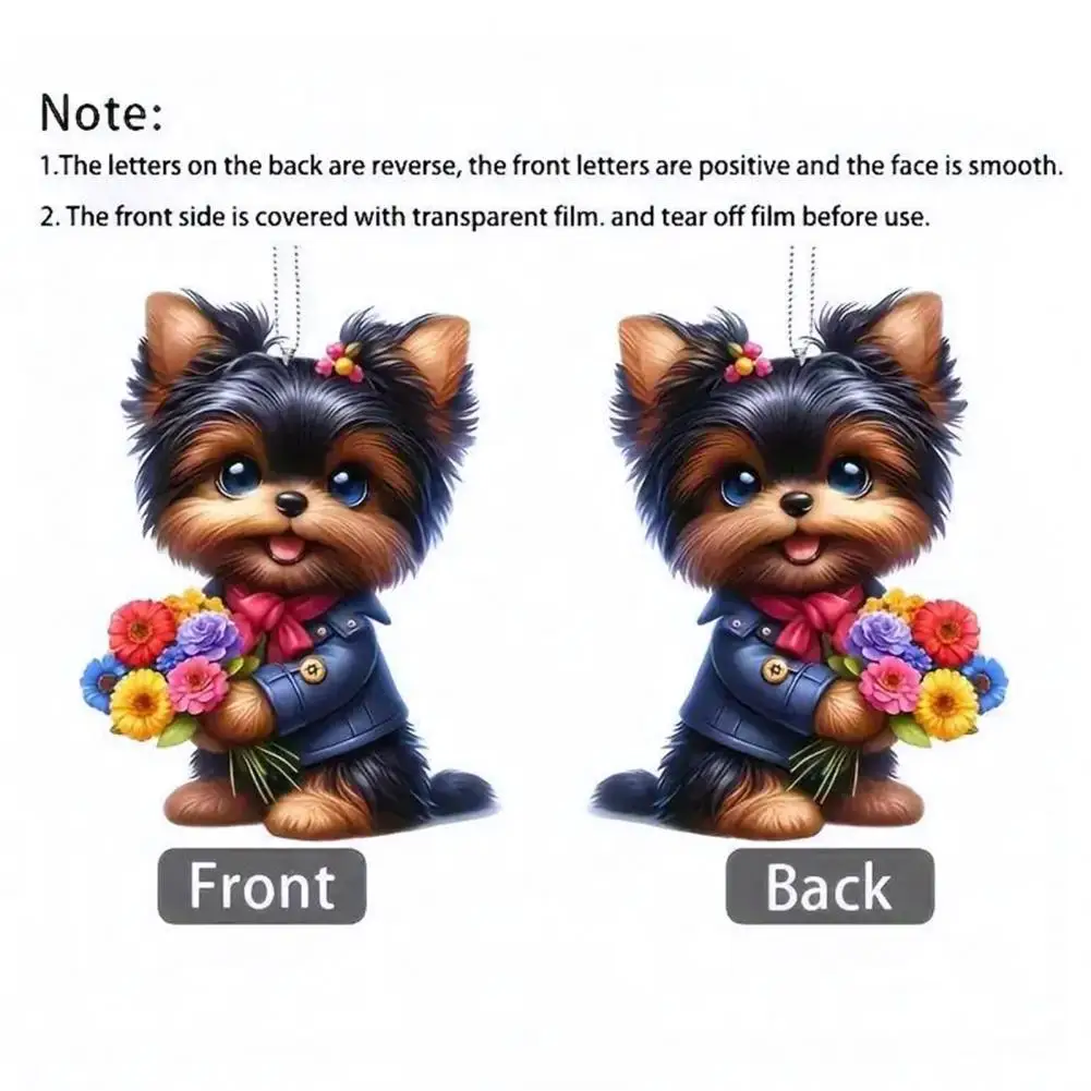 Car Decoration Pendant Car Pendant 2d Puppy with Flower Charm Christmas Tree Hanging Decoration Lightweight Rearview Mirror