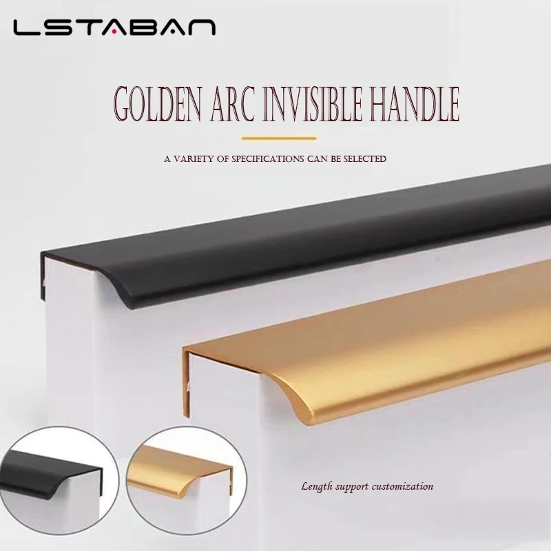 Gold Black Hidden Handles Long Kitchen Cabinet Pulls Drawer Pulls Aluminum Alloy Furniture Handles Cupboard Pulls Wardrobe Pulls
