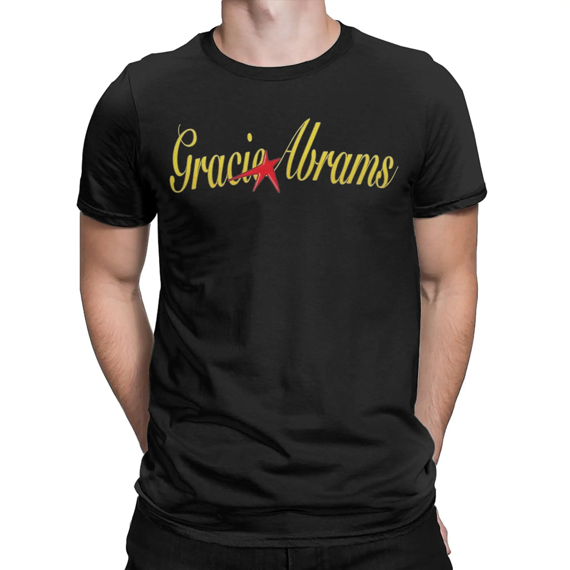 Gracie Abrams Red Star Cursive Lettering Logo T Shirts Men Cotton Vintage T-Shirts O Neck  Tees Short Sleeve Clothes Graphic