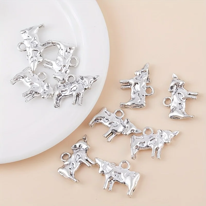 20pcs Antique Silvery COW FARM YARD 3D Bead Charms Alloy Pendants Fit Bracelet Jewelry making