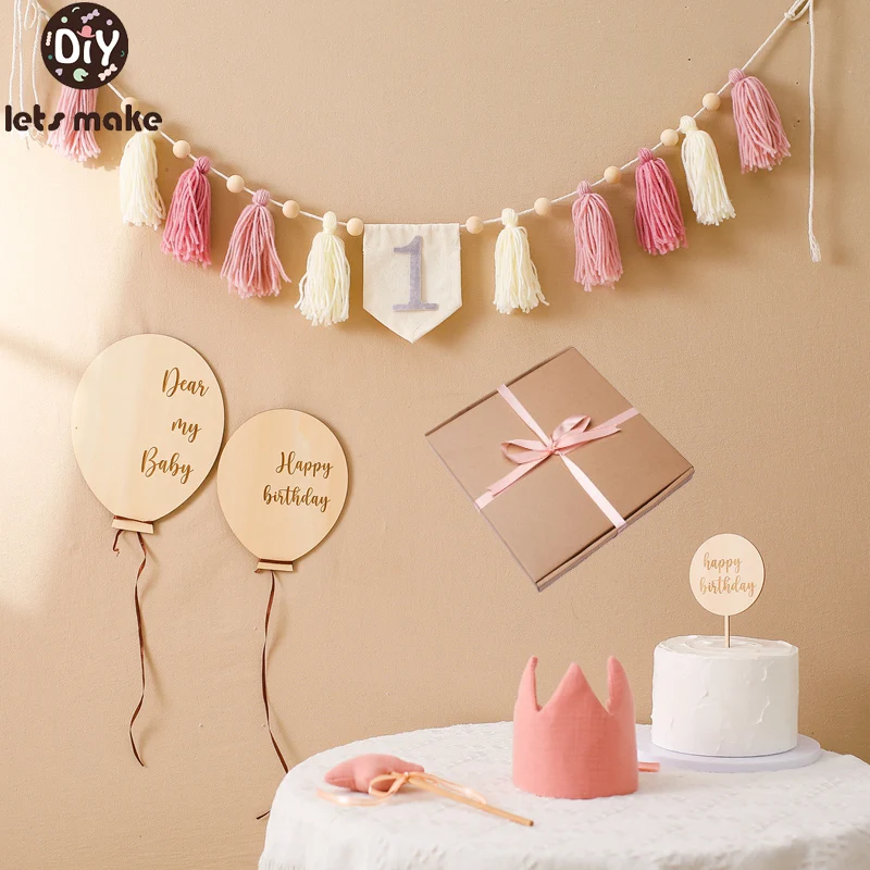 

Happy Birthday Banner Handmade Tassel Pendant 1-3 Years Boy Girl Baby Milestone Card Birthday Party Balloon Decoration Supplies