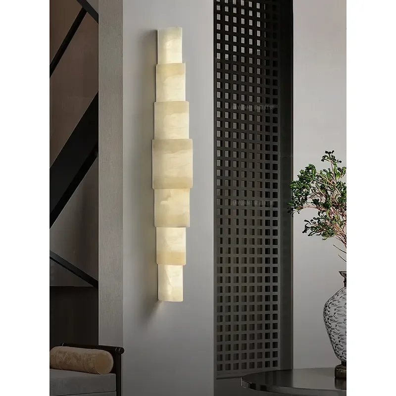 Structural Minimalist Tiered Stack Design LED Dimmable Alabaster Wall Lamp Soft Ambient Light