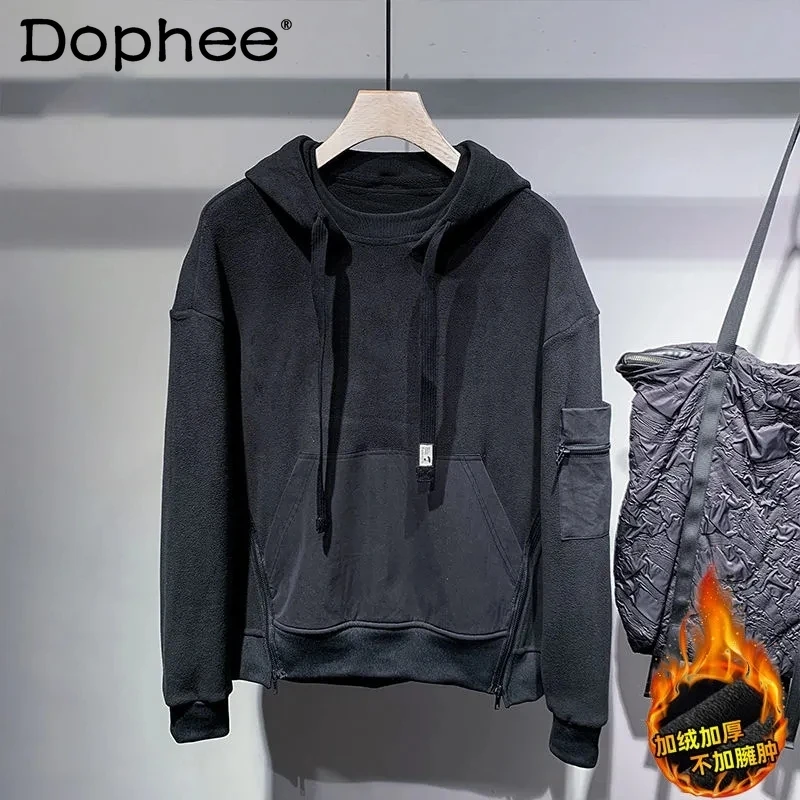 

American Style Fashion Casual Japanese Autumn Winter Men's Thick Loose Hooded Long Sleeve Pullover Sweatshirt Jacket