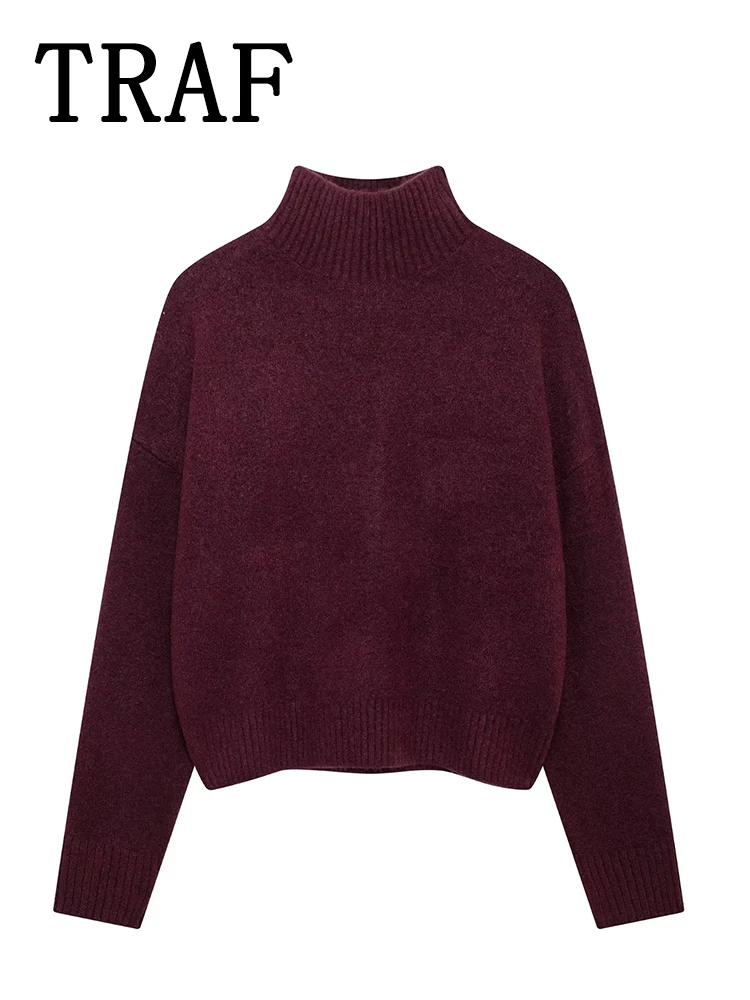 TRAF 2024 Fashion New Daily High Neck Sweater Pull Femmes Woman Soft Comfortable Casual Knitted Women's sweater Pullover Top