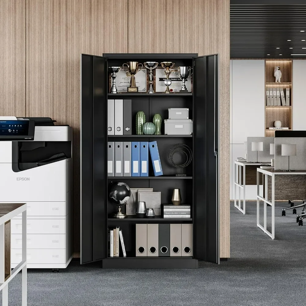 Metal Storage Cabinet with 5 Adjustable Shelves, Pantry Cabinet with 2 Doors Storage Cabinets