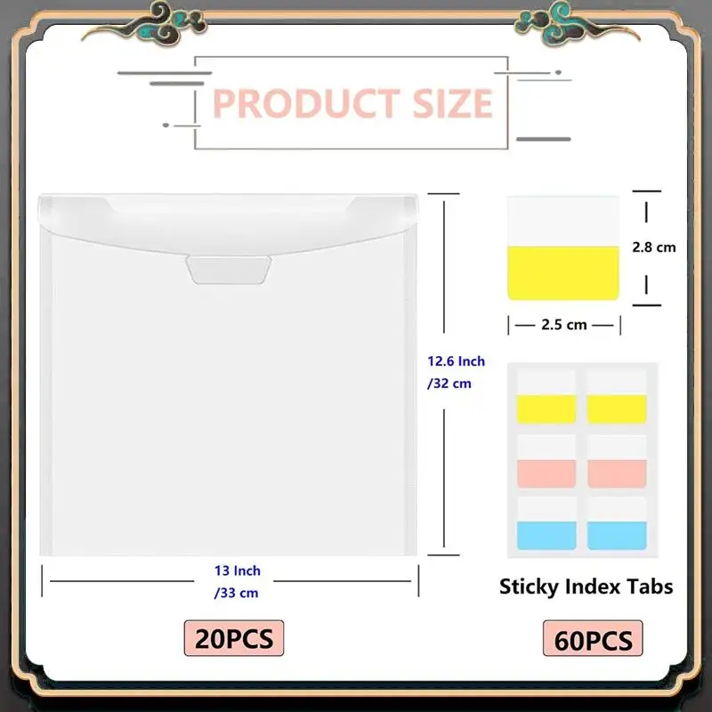 Reliable-20Pcs Transparent Scrapbook Organizer Envelopes Storage Pockets Sleeves For Storing 12X12inch With 60 Pcs Label Sticker