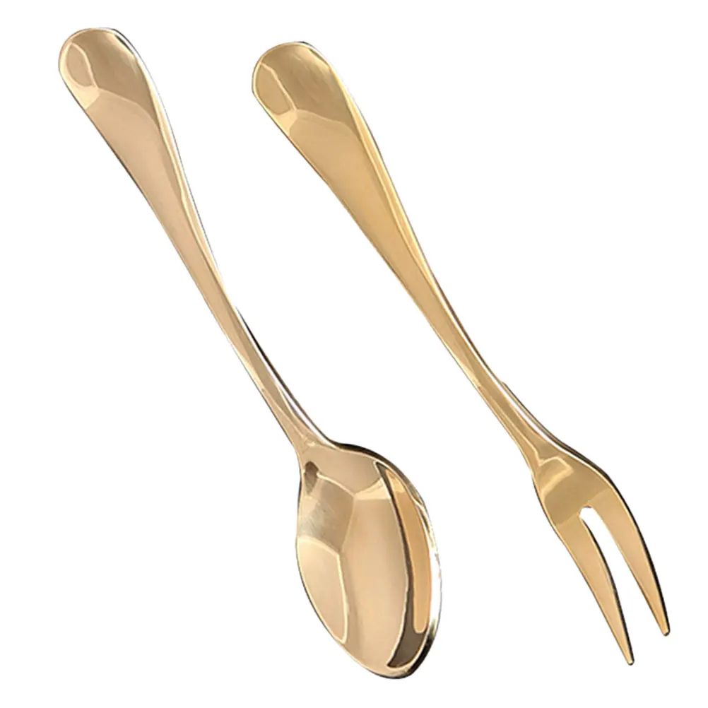 

1 set Tableware Vintage Decorative Dessert Spoons Golden Brass Child Safe Mini Fruit Coffee Spoon Fork Set
