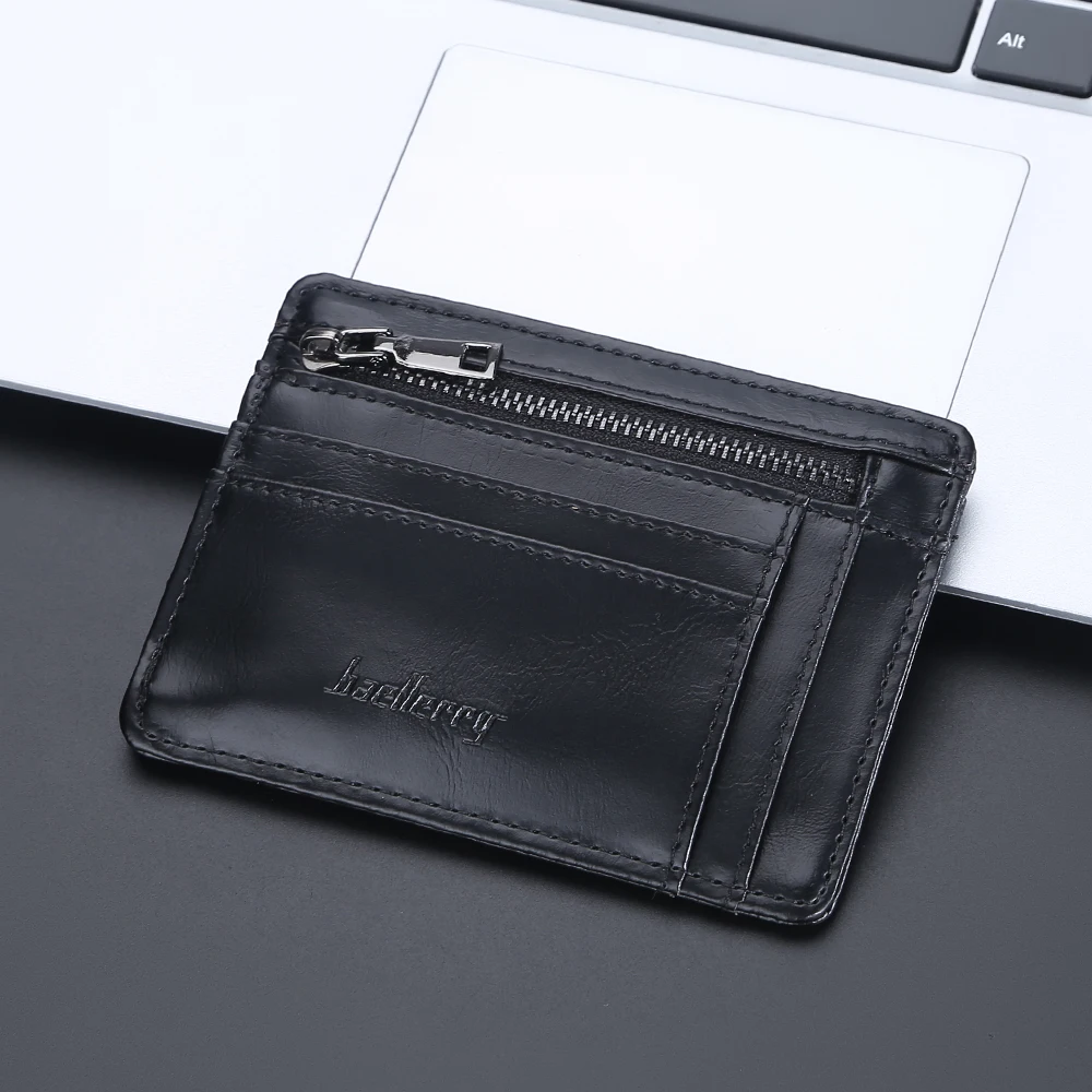 

Baellerry Slim Wallet Card Holder for Men PU Leather Credit Card Case with Zipper Coin Pocket Mini Card Purse Small Money Bag